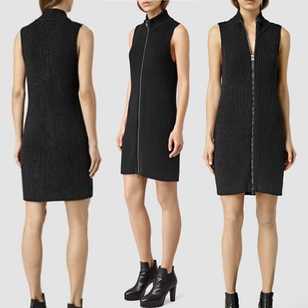 ALLSAINTS “Helm” Ribbed Zip Up Sweater Dress M